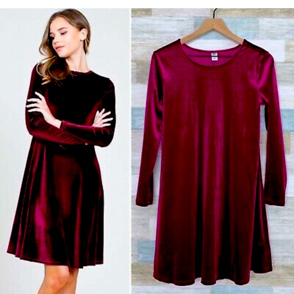 Old Navy Red Velvet Cotton Swing Dress